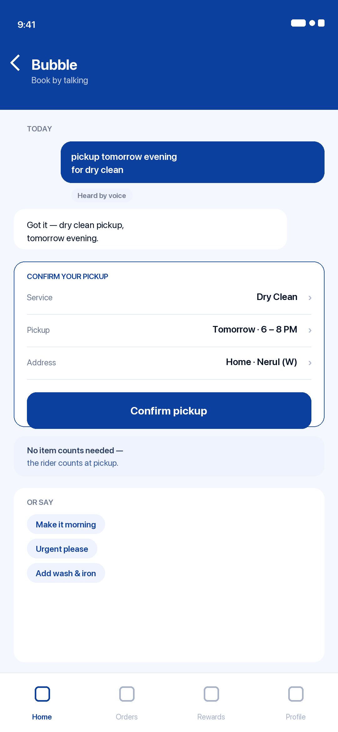 Bubble confirming a pickup in the Presso app